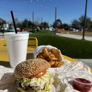 R-C Ranch Wagyu Burger, Ranch Seasoned Sidewinder Fries, and soft drink for $19 ($14 for burger and $5 for fries and a drink)