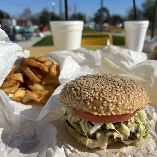 Wagyu burger with seasoned fries