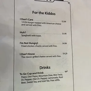 Cute children's menu