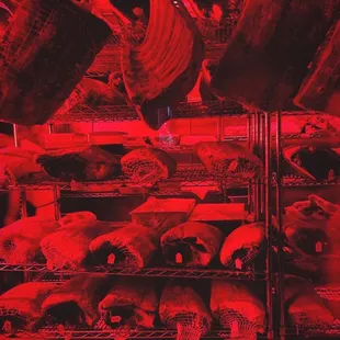 a display of meat in a butcher shop