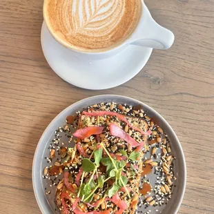 Avocado toast and cookie butter latte