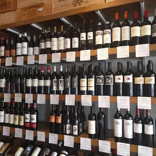 a wall of wine bottles