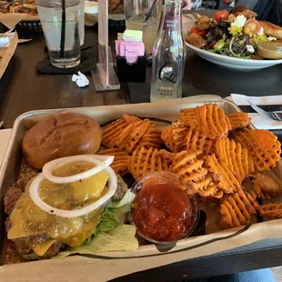 The Classic Cheeseburger with Sweet Potato Fries