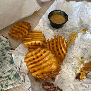 Waffle fries and signature sauce