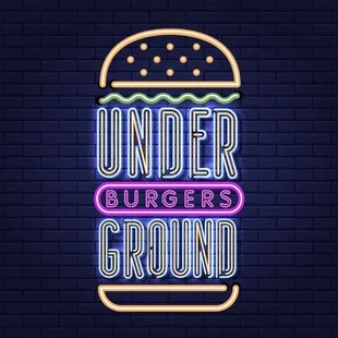 a neon sign that says underground burgers ground
