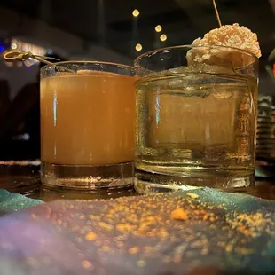 Yummy drinks! One had a rice crispy treat!