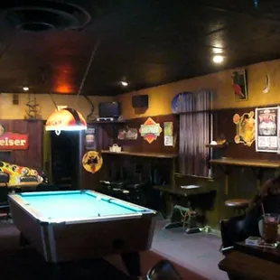 a pool table and a pool table