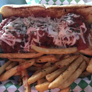 Meatball Sub with fries