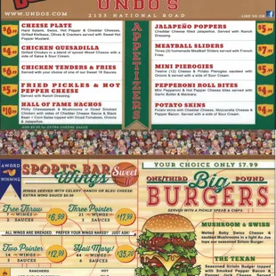 Sport's Bar Menu - page 1