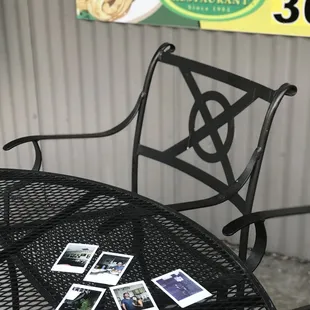 a table and chairs outside