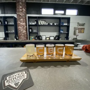 Sitting at the bar, enjoying my flight of five!