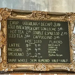 a menu on a blackboard