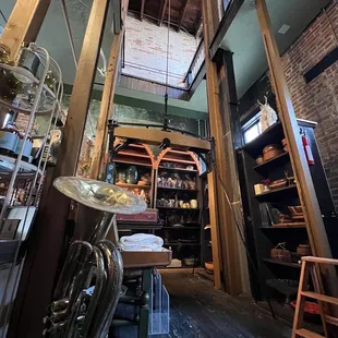 Vintage elevator in back