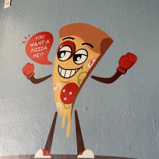 a cartoon pizza character