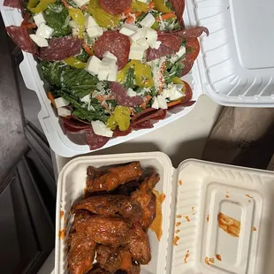 Antipasto Salad and wings