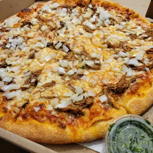 Birria Pizza ($28.95 for med) - We put cilantro on the side. It was still a hit with everyone.