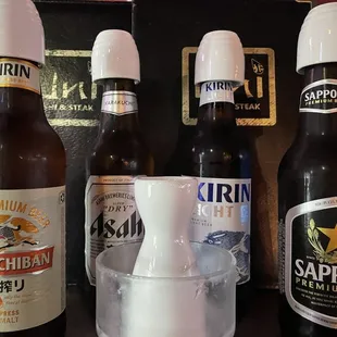Kirin, Kirin light, Sapporo, and Asahi sake bombs