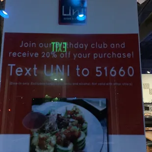 Text UNI to 51660 for 20% off on your birthday