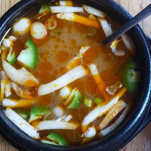 Close up of the spicy broth