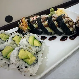 Avocado roll and spicy tuna roll