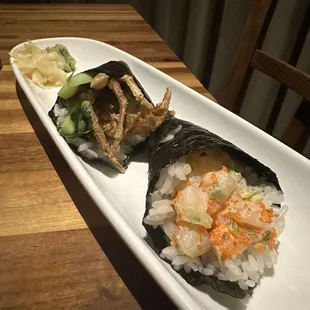 Spider Handroll + Scallop Handroll