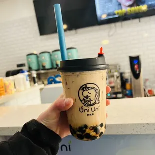 Uni Signature Milk Tea (small) with tapioca pearls added