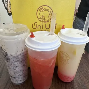 Strawberry Orange Jasmine Green Tea with popping boba.  Oreo Smoothie