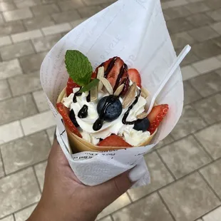 Blueberry Strawberry almond whip chocolate drizzle