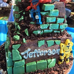 Transformer Birthday Cake, with all action figures sculpted out of  modeling chocolate.