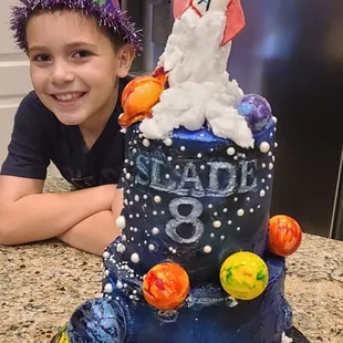 Anti-gravity Rocket ship birthday cake.