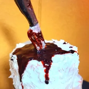 Handmade knife decoration as cake topper.