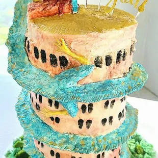 14 layer, Triple Barrel Cake! Inspired by the Wat Samphran Temple in Thailand.