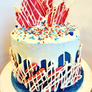 Patriotic Cake with white chocolate ganache drip