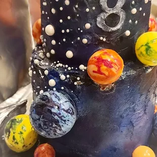 Planets are hollow chocolate spheres, painted to look like planets.