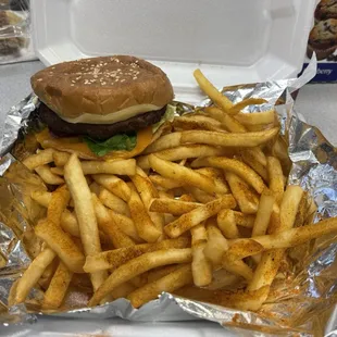 Hamburger and fries