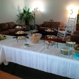 Lounge area and bridal shower table