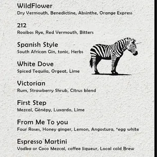 Cocktail menu