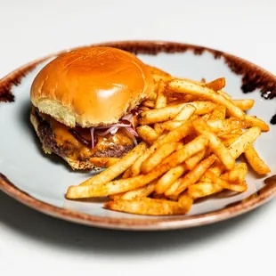 a hamburger and french fries on a plate