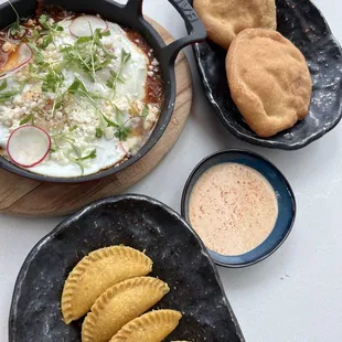 Chicken empanadas. And huevo skillet