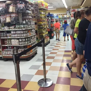 a line of people in a store