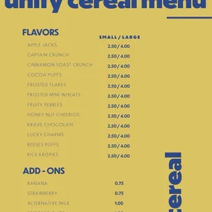 Cereal Menu