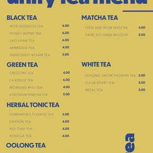 Tea Menu