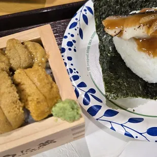 Small uni bowl and butterfish onigiri