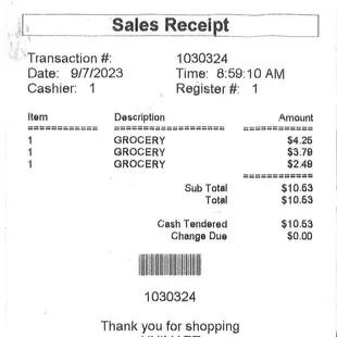 a receipt for a sales receipt