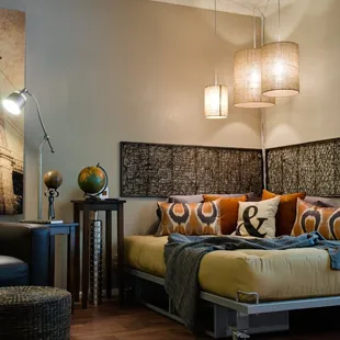 Relaxed studio bed and lounge.