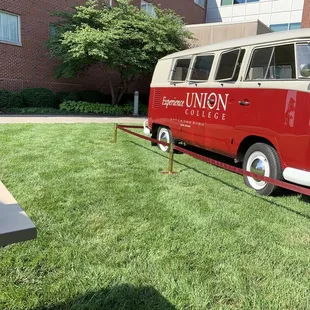 Union College VW bus in front of the Ortner Center