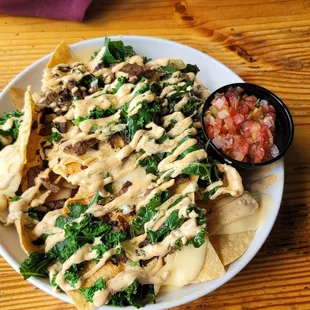 Surf and Turf Nachos (except my wife didn&apos;t want shrimp so she was able to get double steak - very nice)