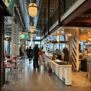 the interior of a food court