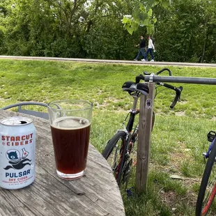 Sitting in their outdoor area, right next to the Monon
