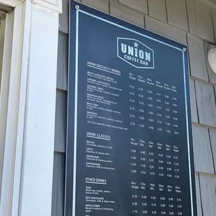 the menu on the outside of the building